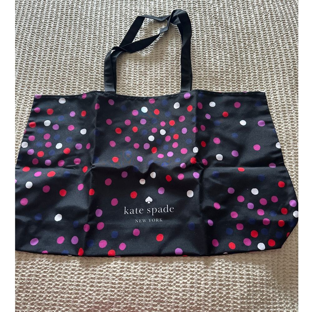 NEW Kate Spade Black Fabric Tote Confetti Polka Dots - Picture 3 of 4